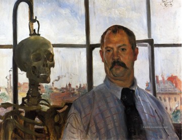  skeleton - Selbst Porträt mit dem Skelett  Lovis Corinth